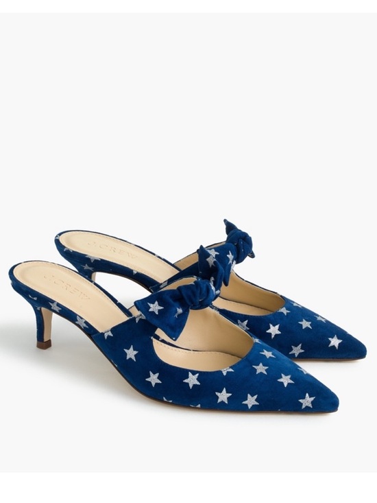 J. Crew Shoes - J. Crew Sophia STAR BLUE BOW SUEDE KITTEN HEEL Slip On Mule size 8
